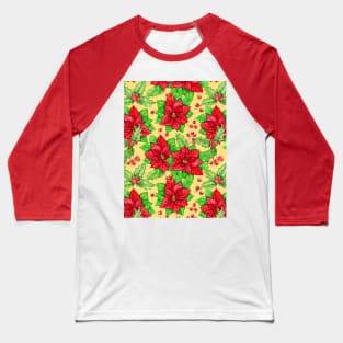 Poinsettia and holly berry watercolor Christmas pattern Baseball T-Shirt